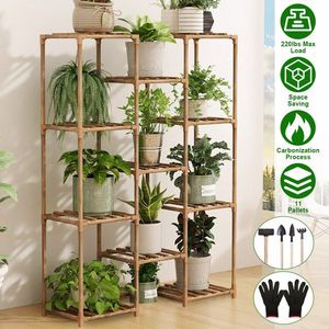 Multi-Tier Wooden Plant Stand for 11 Potted Flowers Garden Patio Balcony Rack Vase Holder No Shipments on Weekends - Product Image 1