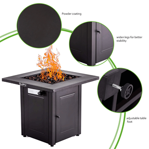 28in Propane <b>Fire</b> <b>Pits</b> <b>Table</b> 50000 BTU Gas Square Outdoor Dining Firepit Fireplace <b>with</b> Lid & Lava Stone ETL Certified - Product Image 5