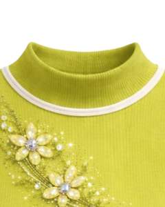 Débardeur côtelé vert citron personnalisé pour femme avec motif floral en strass, sans manches, été, fabrication sur mesure - Product Image 4