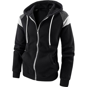 Sudadera con capucha y cremallera para hombre, color negro, manga raglán, color sólido, informal, corte regular, ropa de otoño - Product Image 1