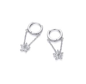 Elegant Flower Design Hoop Dangle <b>Drop</b> Chain Earrings Lab Grown Diamond 14K 18K White Solid Gold Fine Hoop Dangle <b>Drop</b> Earrings - Product Image 3