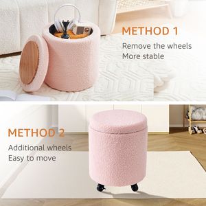 Pouf contenitore in velluto Teddy, comodo sgabello multifunzionale con ruote, tavolino da caffè, poggiapiedi - Product Image 6