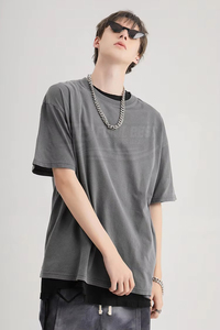 Camiseta Premium Streetwear sin Etiqueta, Corte Regular, Tejido Grueso de 250 g/m², Color Negro Grisáceo, para Hombre, Lisa, Informal, de Algodón, Frente Liso, Estilo Vintage - Product Image 5