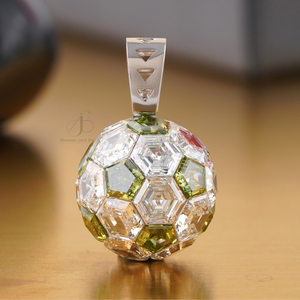 14K White <b>Gold</b> Lab Grown Hexagon Diamond Ball <b>Pendant</b> VVS1 Clarity Invisible Setting for Gift Certified by IGI - Product Image 1