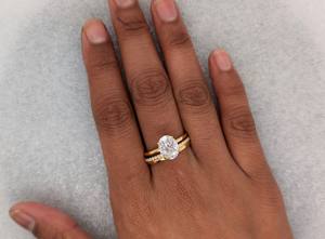 แหวนทองคำแท้ 14K สีเหลือง ประดับเพชรทรงรี 2 กะรัต เพาะเลี้ยงในห้องปฏิบัติการ ชุดแหวนหมั้นและแหวนแต่งงานสำหรับผู้หญิง - Product Image 5