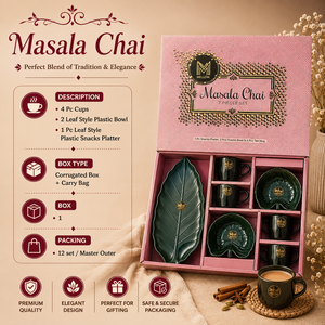 Coffret cadeau Masala Chai en PVC, 7 pièces, tasse à thé, bol, plateau à collation, boîte en carton ondulé, sac de transport avec infuseur à thé pour offrir en cadeau - Product Image 1