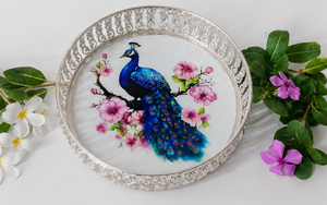 Bandeja Redonda Decorativa de Porcelana con Diseño Floral de Pavo Real para Servir en el Hogar, Comedor o Buffet - Product Image 6