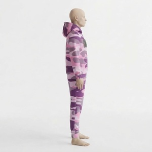 Men Purple <b>Camouflage</b> <b>Tracksuit</b> Hooded Full Sleeve Casual Sportswear Set Breathable 100% Polyester - Product Image 3