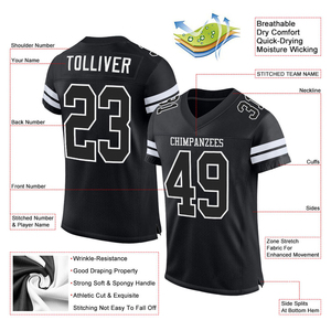 Maillot de football américain unisexe blanc personnalisé avec numéro 16, bordure noire, en polyester anti-humidité, sans manches, col en V, athlétique - Product Image 4