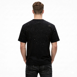 Camiseta de Alta Calidad Estilo Y2K Punk Grunge con Pedrería, Cuello Redondo, Color Sólido, Manga Corta, Corte Holgado, Algodón Grueso para Hombre - Product Image 3