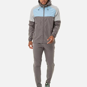 Conjunto de Chaqueta Cortavientos y Pantalones Cortos de Verano con Diseño de Logotipo Personalizado para Hombre, con Capucha, de Nailon y Poliéster, con Patrón Sólido, para Invierno - Product Image 1