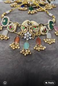 Exima Gold Plated Brass Necklace Earring <b>Set</b> with Green Red Stones Trendy <b>Indian</b> Bridal Wedding <b>Jewelry</b> for Women - Product Image 3