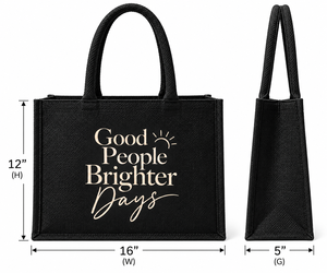 กระเป๋าโท้ต Good People Brighter Days ขนาด 16x12x5 นิ้ว สีดำ กระเป๋าช้อปปิ้งขนาดใหญ่แบบใช้ซ้ำได้ - Product Image 2