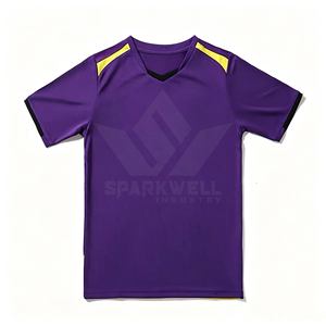 เสื้อฟุตบอลผู้ชายสีม่วง คอวี แขนสั้น ระบายเหงื่อ แห้งเร็ว ผลิตจากโพลีเอสเตอร์ รับสั่งทำชุดทีมฟุตบอล - Product Image 1