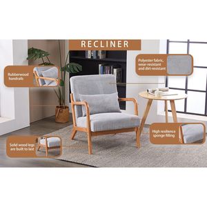 Poltrona Moderna Mid-Century con Struttura in Legno Massello e Cuscino per Soggiorno e Lettura, Sedia Imbottita - Product Image 2