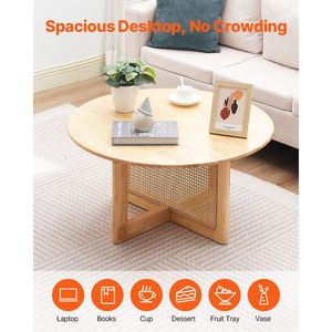 Tavolino da Caffè Moderno Boho Circolare con Contenitore, 33 Pollici, in Rattan Intrecciato e Legno con Piano in Gomma - Product Image 4