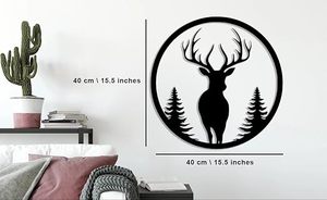 งานศิลปะตกแต่งผนังรูปต้นไม้แห่งชีวิตและกวาง ทำจากโลหะ สีดำด้าน คุณภาพพรีเมียม ทนทาน ไม่เป็นสนิม เหมาะสำหรับห้องนั่งเล่น ห้องรับแขก และสำนักงาน - Product Image 2