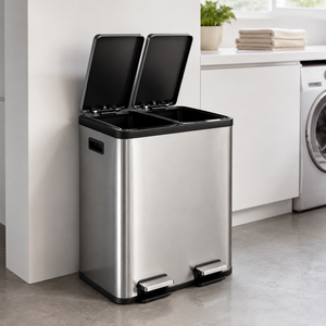ถังขยะสแตนเลสแบบสองช่องพร้อมฝาปิดสองอันสำหรับครัว - Product Image 2