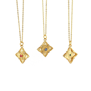 Collar chapado en oro estilo vintage con múltiples gemas redondas pequeñas y colgante de trébol con circonitas, joyería de moda para mujer. - Product Image 5