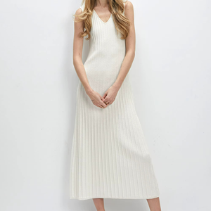 Linen Cotton <b>Tight</b> Waist Slim Fit V-Neck Sleeveless Knitted A-<b>Line</b> Maxi Eco-Friendly Breathable Boutique Solid Color Elegant - Product Image 2