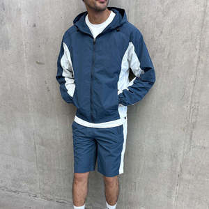 Custom Colorful Windbreaker Set Men’s Hooded Zip <b>Jacket</b> Matching Shorts Color Block Lightweight Outdoor Sportswear Athletic - Product Image 6