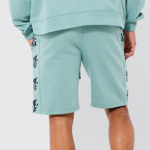 Ensemble sweat à capuche et short pour homme, bleu clair, imprimé par transfert thermique, en molleton, décontracté, pour l'été, 100 % coton tricoté, respirant - Product Image 4
