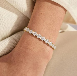 Oval and Marquise Moissanite Stone Gold Plated Sterling Silver Luxury Tennis <b>Bracelet</b> Handmade Fine Jewelry Gift Women - Product Image 2