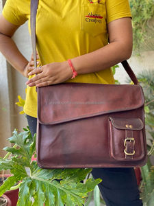 Nouveau Vintage 11*15 pouces en cuir de chèvre cartable portefeuille sac d'affaires en cuir véritable porte-documents sac de messager multi-poches pochette d'ordinateur - Product Image 2