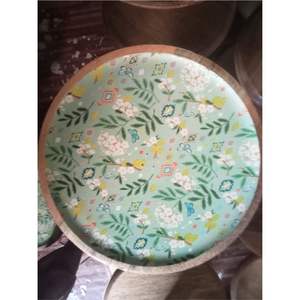 Bol en bois émaillé à motif floral, vaisselle de service en laque de qualité supérieure, bol rond en bois imprimé sur mesure pour cadeaux de mariage - Product Image 1