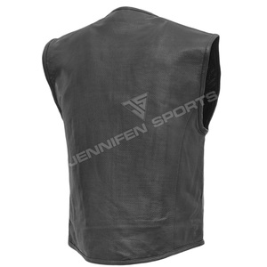 Gilet de motard en cuir de vachette perforé, fermeture éclair croisée, multi-poches, pour hommes, OEM ODM - Product Image 3