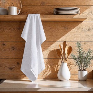 Nouvelle serviette de cuisine en coton biologique 100% de qualité supérieure, blanche, tissée, séchage rapide, avec motif gaufré, pour la maison - Product Image 1