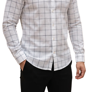 Chemise en flanelle à carreaux gris et blanc pour homme, manches longues, boutonnée, décontractée, tissu brossé doux, streetwear quotidien - Product Image 6