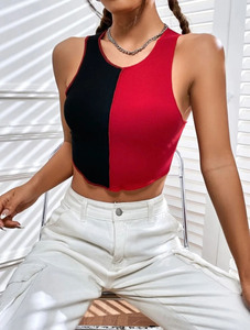 Top Corto Casual sin Mangas para Mujer, Personalizado, de Punto Acanalado, Transpirable, de Poliéster, Ajustado - Product Image 2