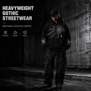 Sudadera con Capucha Negra Gótica Estampada para Hombre, 100% Algodón, Transpirable y de Secado Rápido, Estilo Urbano, con Bolsillo Frontal Tipo Canguro - Product Image 6