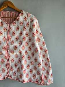 Women Quilted Cotton <b>Jacket</b> Floral Printed Neck Button Up Short Winter Cardigan Women Quilted Cotton <b>Jacket</b> Floral gift for her - Product Image 3