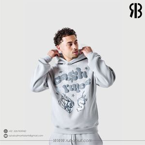 Sudadera con Capucha Rubabull Personalizada para Hombre, Gris, de Forro Polar, con Gráfico Impreso en 3D, Estilo Casual Urbano para Marcas - Product Image 4