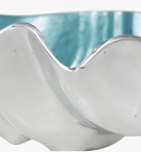 Moderno Tazón Decorativo Ondulado en Esmalte Acuático y Plata Pulida – Centro de Mesa con Diseño de Ondas Horizontales - Product Image 3