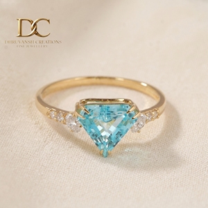 Anillo de Diamante de Laboratorio con Corte Redondo Ovalado, Certificado IGI, en Oro Sólido de 14 Quilates, con Yag Paraiba Azul, Joyería de Lujo para Mujer, para Bodas y Fiestas - Product Image 5