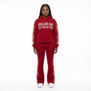 Ensemble de survêtement évasé personnalisé pour femme, pantalon de jogging taille haute à jambe large, sweat à capuche oversize, 100% coton molletonné, vêtements de sport décontractés OEM ODM - Product Image 5