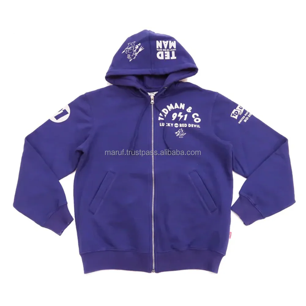 Felpa con cappuccio Casual da uomo a maniche lunghe in cotone 100% oversize con chiusura a Zip di colore viola con stampa personalizzata