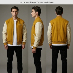 เสื้อแจ็คเก็ตขนสัตว์สีเหลืองมัสตาร์ดสำหรับผู้ชาย แขนเสื้อสีครีม คอปกและปลายแขนถักแบบริบ ซิปด้านหน้าเต็มตัว สไตล์ลำลองพรีเมียม สตรีทแวร์ แบบสั่งทำพิเศษ สองสี ทรงพอดีตัว - Product Image 5