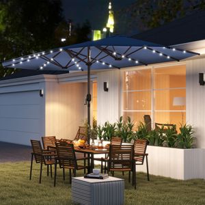 Parasole da giardino blu a doppia faccia con luci solari a LED per protezione solare per uso esterno - Product Image 2
