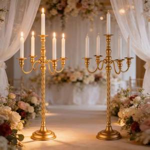 <b>Gold</b> Metal Square Candelabra 5-Arm Taper Candle Holder Eco-Friendly Heat Resistant Elegant Tabletop Centerpiece for Wedding - Product Image 3