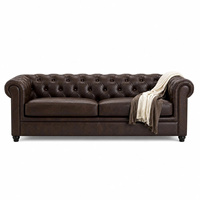 Élégant canapé deux places Chesterfield carré en cuir véritable avec ottoman, rembourré, écologique, moderne, pour appartement, capitonné