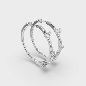 IGI Certified Lab Grown Round Diamond Station <b>Hoop</b> <b>Earrings</b> <b>Solid</b> 925 Sterling <b>Silver</b> Diamond <b>Hoop</b> <b>Earrings</b> - Product Image 3