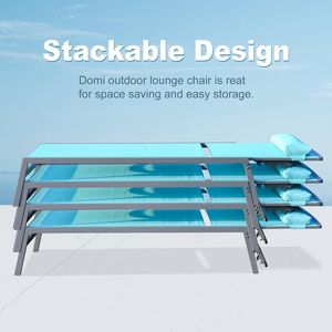 Set Chaise Lounge con Patio blu lago sedie da piscina regolabili in alluminio 3 pezzi con poltrona reclinabile e poggiatesta con tavolo - Product Image 5