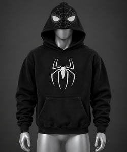 Sudadera con Capucha Negra para Hombre con Estampado Gráfico Personalizado de Araña, Sudadera de Forro Polar, Ropa Urbana Casual de Moda Oversize al por Mayor - Product Image 1