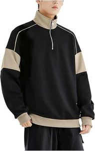 New Product Custom Color Matching Stand Collar Men's Sweatshirt Retro <b>American</b> Half-zip Thick Pullover Loose 100% Cotton Fleece - Product Image 4