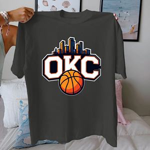 OKC Basketball Graphic Design Comfort Fit Casual T-shirt Femme 100% Pur Coton Motif Imprimé - Product Image 4