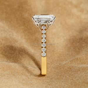 Ban Đầu Sang Trọng 10K Rắn Vàng Đính Hôn Nhẫn Ngọc Lục Bảo Cắt Phòng Thí Nghiệm Grown Kim Cương Hợp Thời Trang Ba Đá IGI Chứng Nhận Món Quà Cưới - Product Image 3